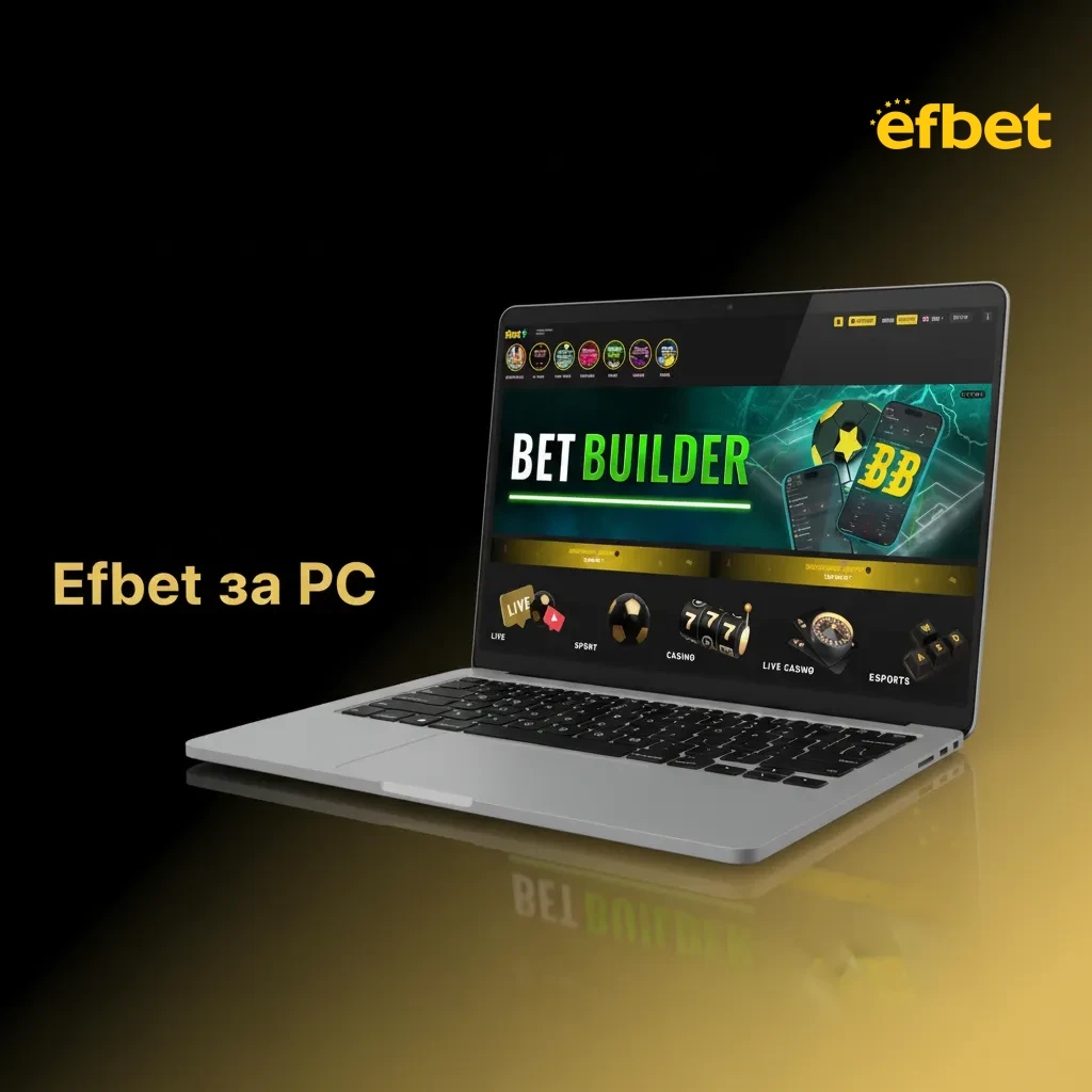Efbet на компютър: сайт в браузър с бутон „Вход“, без десктоп клиент; достъп до казино игри, отметки и известия.