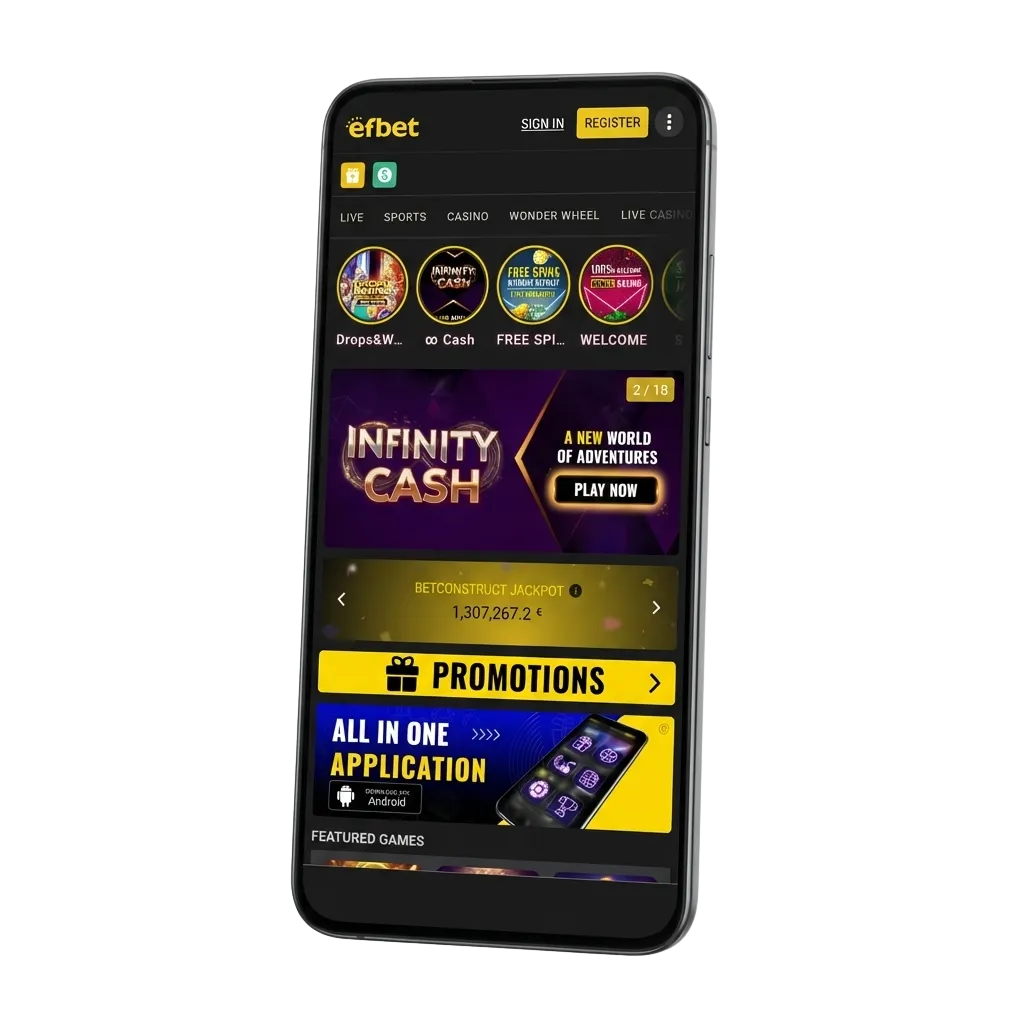 Екран на мобилно приложение за залагания с опции за изтегляне на Android APK и iOS версии